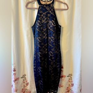 Navy lace dress with nude underlay